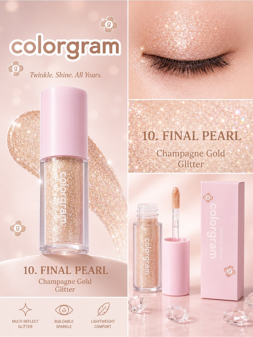 Colorgram “Final Pearl” Champagne Glitter Eye Shadow